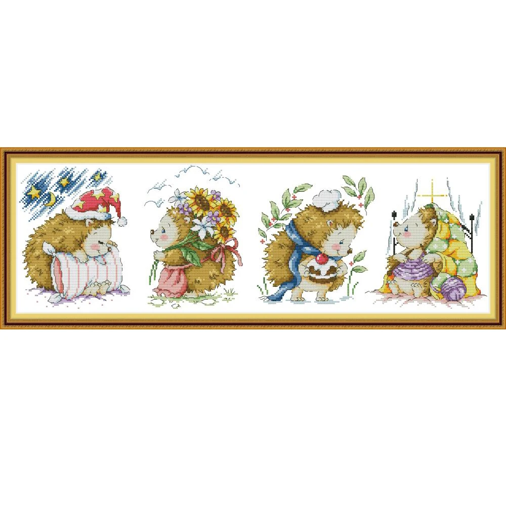 

NKF Happy Baby Hedgehog Cross Stitch Kits 11CT 14CT Chinese Embroidery Needlework Set Cross Stitch Pattern for Home Decor