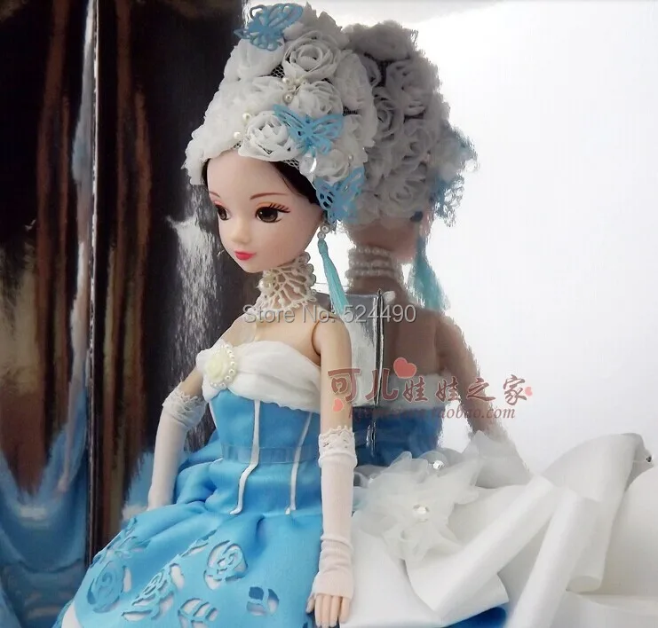 

Top Quality Genuine Original 10 jointed moveable Kurhn Doll Blue Wedding Dress Rose Butterfly Hat Glove Set for Barbie Doll Gift