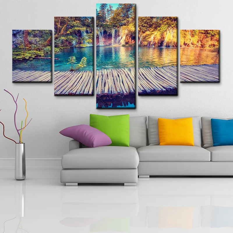 

Croatian National Park Turquoise Water Landscape Picture HD Printed Large 5 Pcs Canvas Decor Painting for Living Room Wall Art