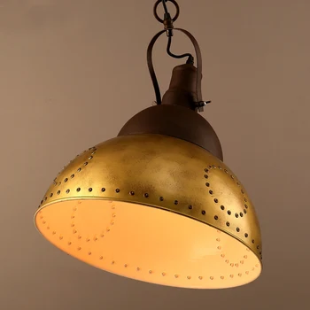 

Retro golden rivet loft pendant light creative studio restaurant bar cafe personality wrought iron rust pendantl lamp