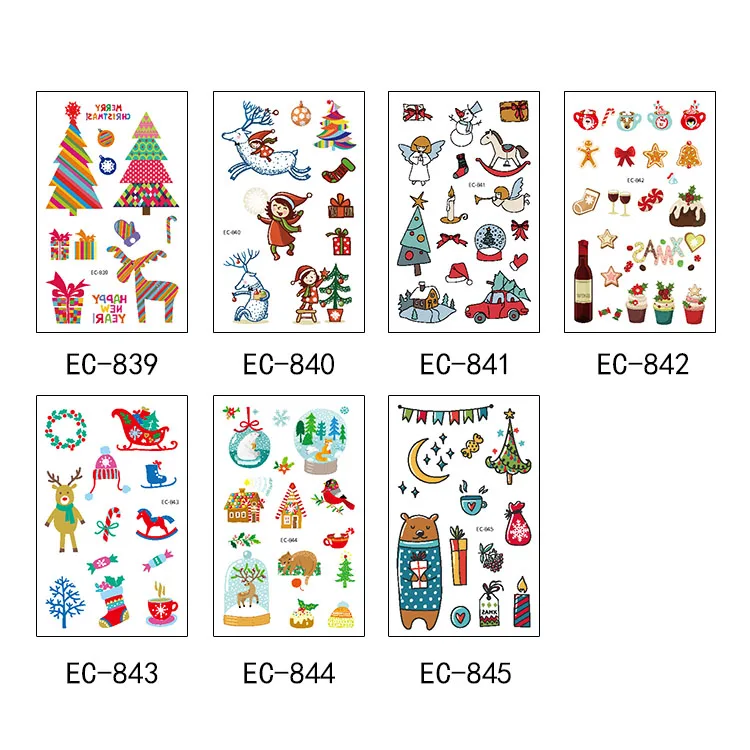 EC831-845, новинка, Мультяшные, для детей, для Счастливого Рождества, для нового года, Временные татуировки, наклейки, боди-арт, поддельные, флеш-тату