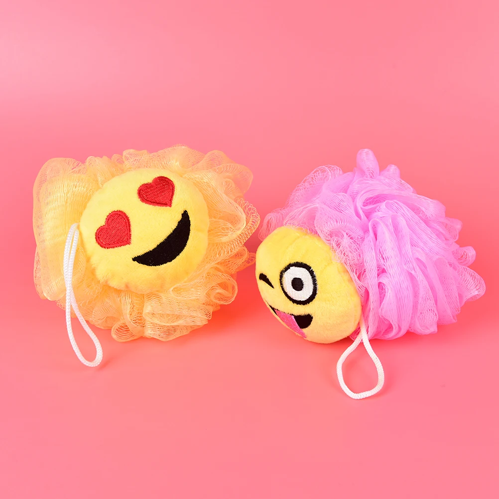 Body Wisp Natural Sponge Dry Brush Exfoliation Cleaning Fuuny Emoji Bath Ball Mesh Brushes Wash Sponges Bath Accessories