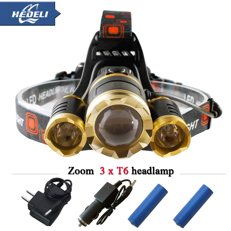 10000 lumens 3T6 led headlamp headlights CREE XML T6 lantern head lamp hunting head flashlight light