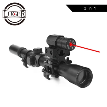 

LUGER 4x20 Rifle Optics Scope Tactical Crossbow Riflescope With Red Dot Laser Sight 11mm Rail Mounts for 22 Caliber Guns Hunting