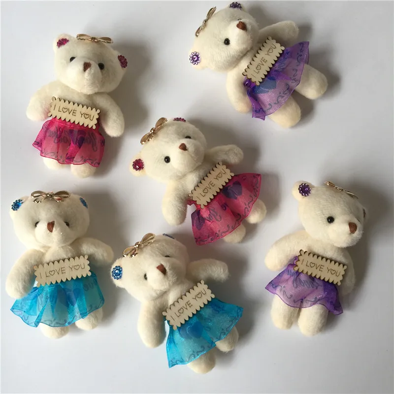 11cm 2pcs Small Romantic Bear Plush Toys Letters I Love You Bear Dolls Brinquedos DIY Flower Bouquet Decor Valentines' Gift  (45)