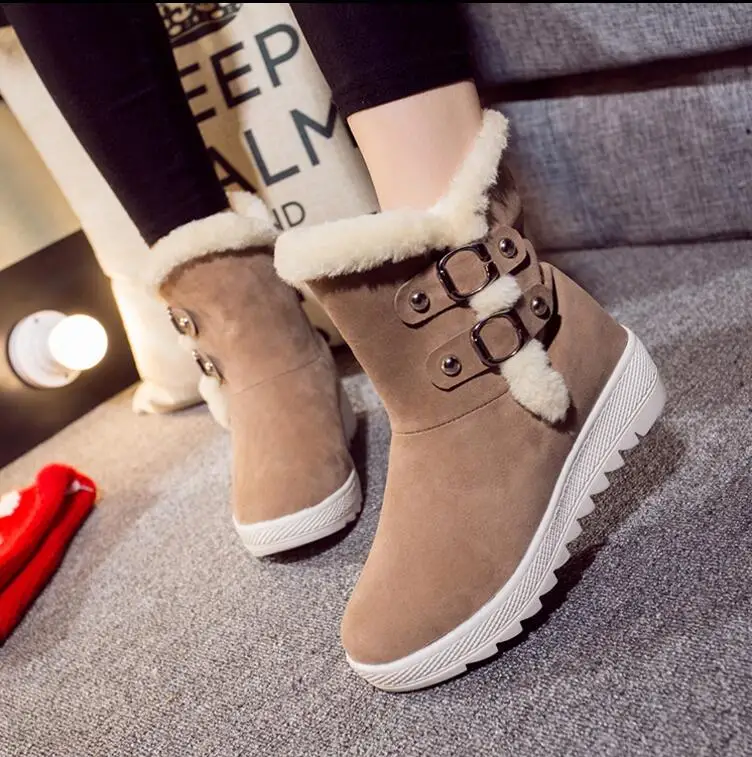 

Hot!!! Warm Women Snow Boots 2016 Platform Ankle Boots Winter Flock Shoes Woman Slip On Creepers Women Flats Shoes
