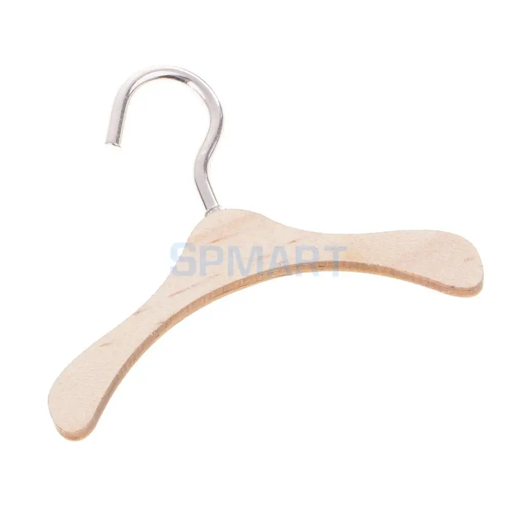 Set of 20 Dolls 6cm Wooden Clothes Hanger Metal Hook Coat Dress Clothes Organizer for Kurhn Dolls