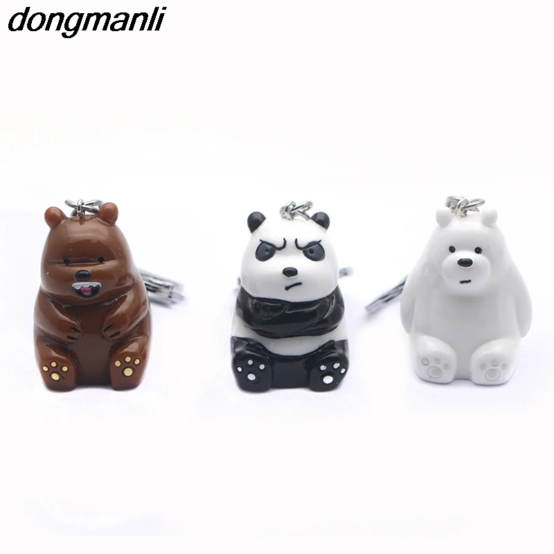 

P1693 Dongamnli We Bare Bears Ring Action 3D Figures Toy keychain Three Bare Bears Grizzly Panda Ice bear Pendants car keychain