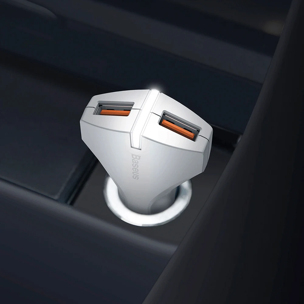 Автомобильное зарядное устройство Baseus Dual USB Quick Charge QC3.0 с светодиодный