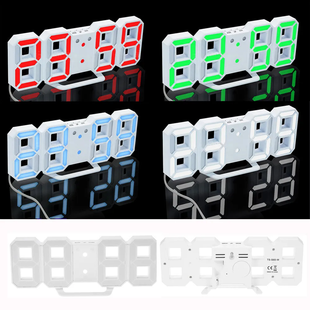 Modern Digital LED Table Desk Night Wall Clock Alarm clocks USB 24 or 12 Hour Display u70815