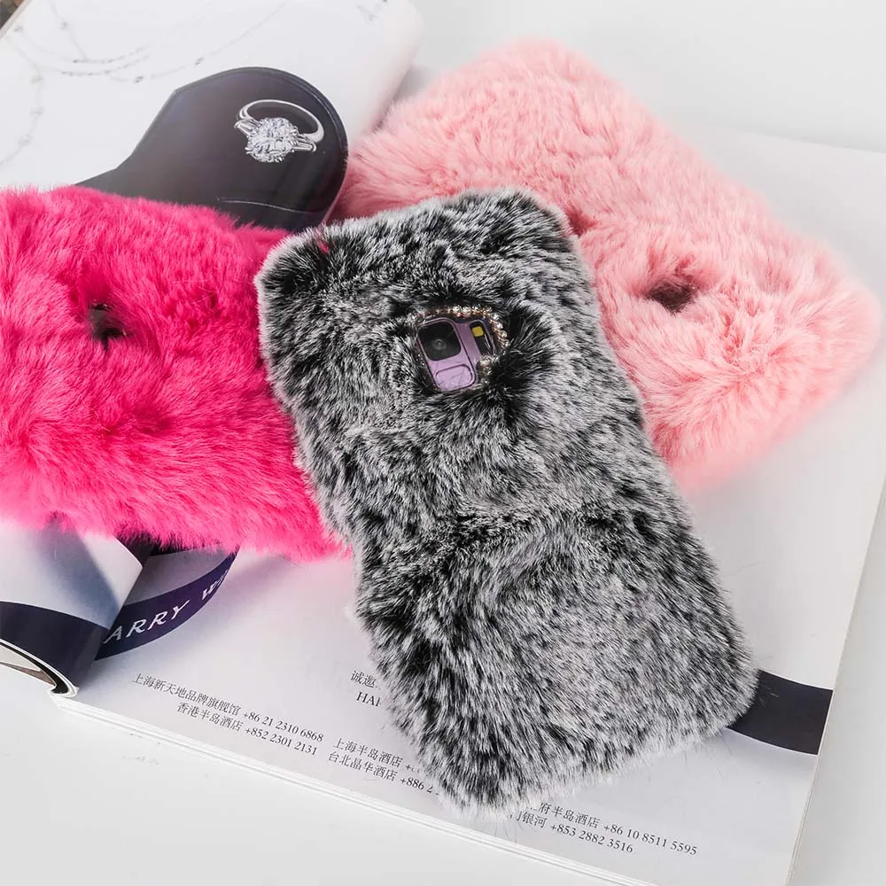 Cute Rabbit Hair Fur Soft Cover Phone Case For Samsung Galaxy S10 S9 S8 Plus S7 S6 Note 8 5 A3 A5 A7 2017 J3 J5 J7 EU |