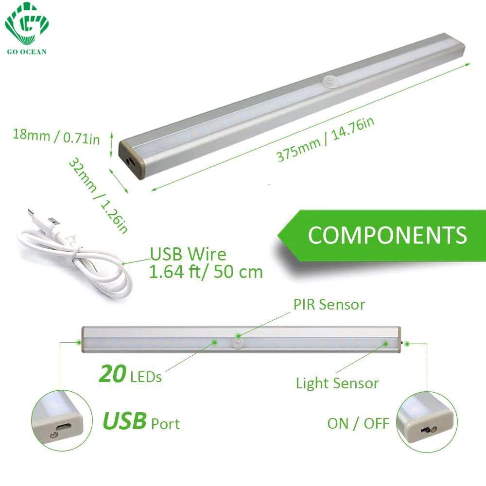 LED إضاءة الخزانة مستشعر الحركة اللاسلكية البير قابلة للشحن خزانة أضواء USB المطبخ جدار شريط دولاب خزانة مصباح