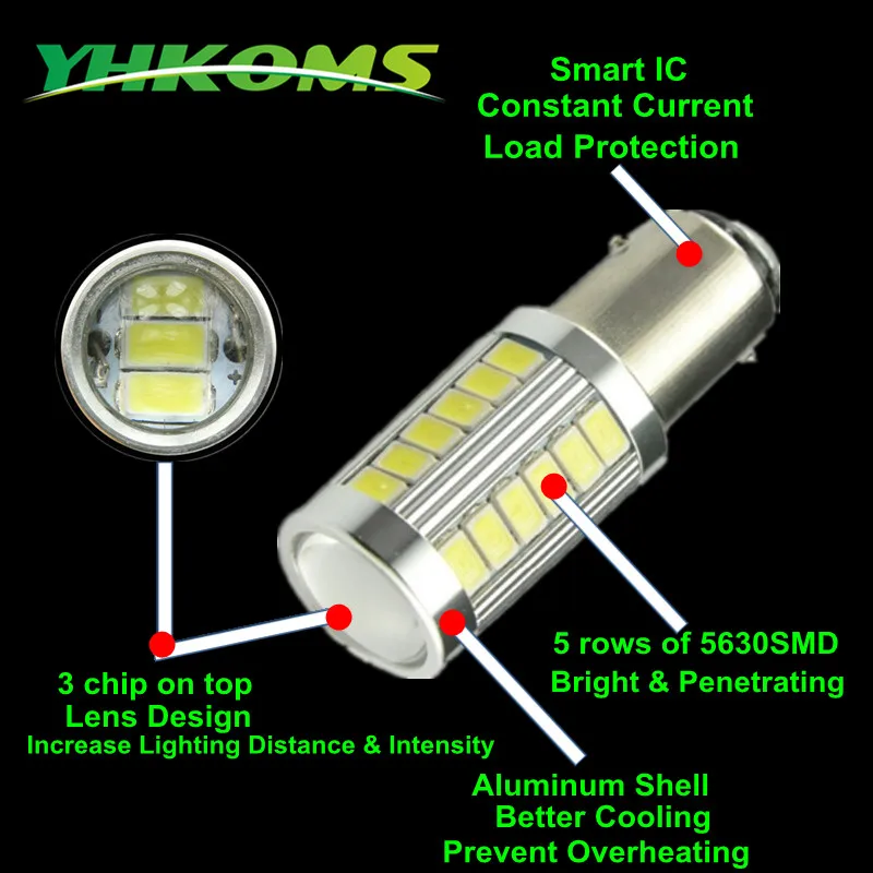 YHKOMS Янтарный Включите 1156 5630 33 светодиодный DRL BA15S белый 12V 1157 Тормозной светильник 7528 светодиодный красный 450LM 8 Вт замена лампы S25 с объективом