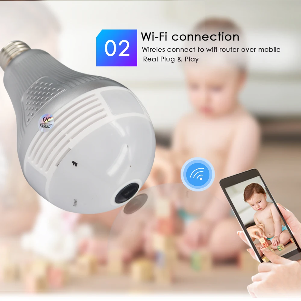 360 камера безопасности CCTV Мини Беспроводная IP лампа s рыбий глаз панорамная