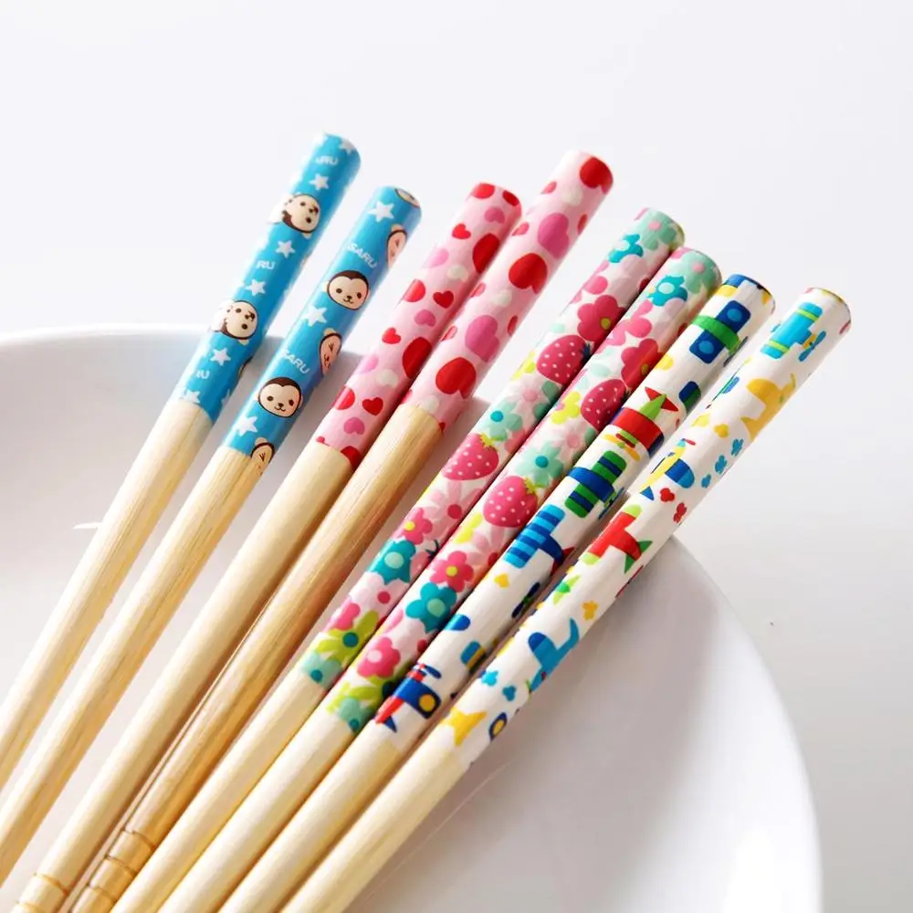 

OTHERHOUSE 1Pair Natural Kids Chopsticks Healthy Bamboo Chop Sticks Kitchen Children Tableware Sushi Food Stick Reusable