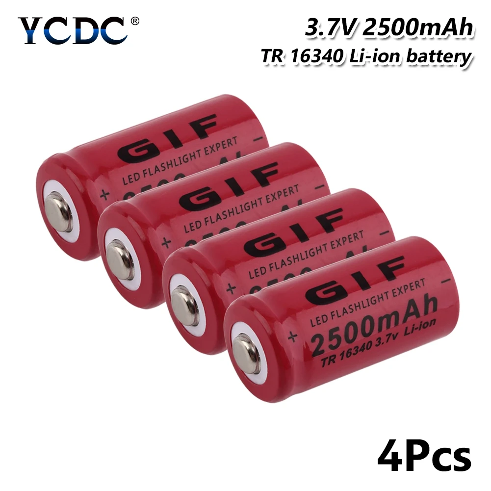 

high capacity 16340 battery 2500mah 3.7v cell for flashlight torch toy 4pcs for Laser Pen LED Flash light Cell battery holder