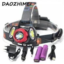 8000 Люмен XM-L T6+ 2COB светодиодный перезаряжаемый Головной фонарь 4 режима фары фонарик головной свет+ 2x18650 батареи Автомобильное зарядное устройство+ USB