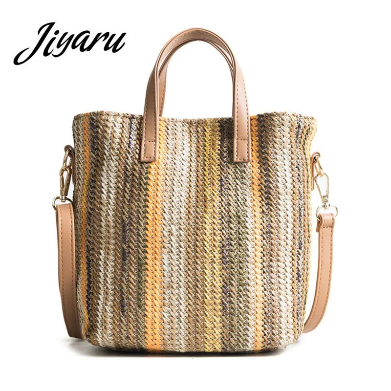 2018 Stripe Straw Bag Women Shoulder Bag Beach Handbag Summer Messenger