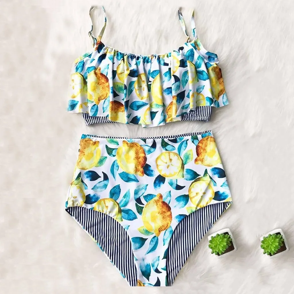

2019 Women's Splice Bikini Print Two Piece Swimsuit Pushups Swimwear Beachwear Maillot De Bain Femme Bathing Suit Plus Size
