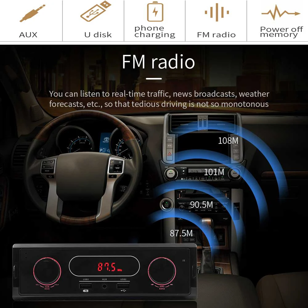 Автомобильное радио 1DIN In Dash MP3 мультимедийный плеер стерео Поддержка FM USB UDisk AUX IN
