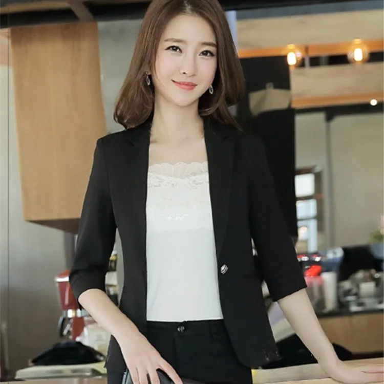 Woman 2018 Spring Summer 3 Quarter Sleeve Linen Suit Office Lady Jacket Patchwork Tassel Ol Blazer
