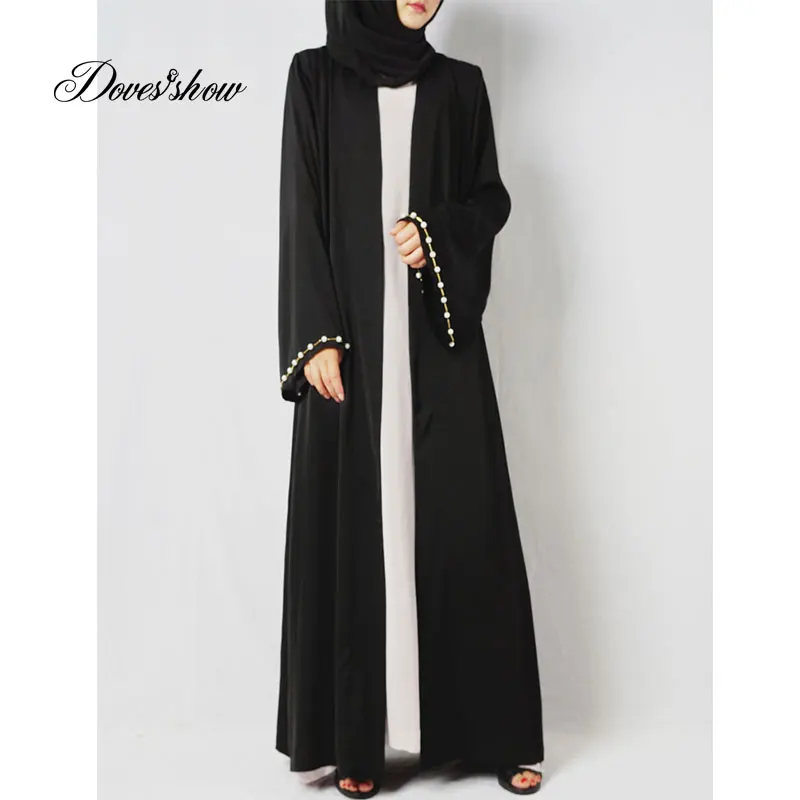Бисер мусульманское платье-Абая в мусульманская одежда для Дубай Костюмы Для женщин джилбаба Djellaba халат мусульманин турецкий Baju халат кимоно кафтан - Цвет: black dress