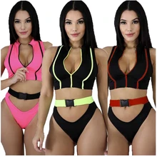 2019 Summer New Beach Style Two Piece Set Bodycon Bodysuit Sexy Bandage Playsuits Shorts Crop Top Zipper Front Cut Out Elastic crop top with front slit cut out skirt