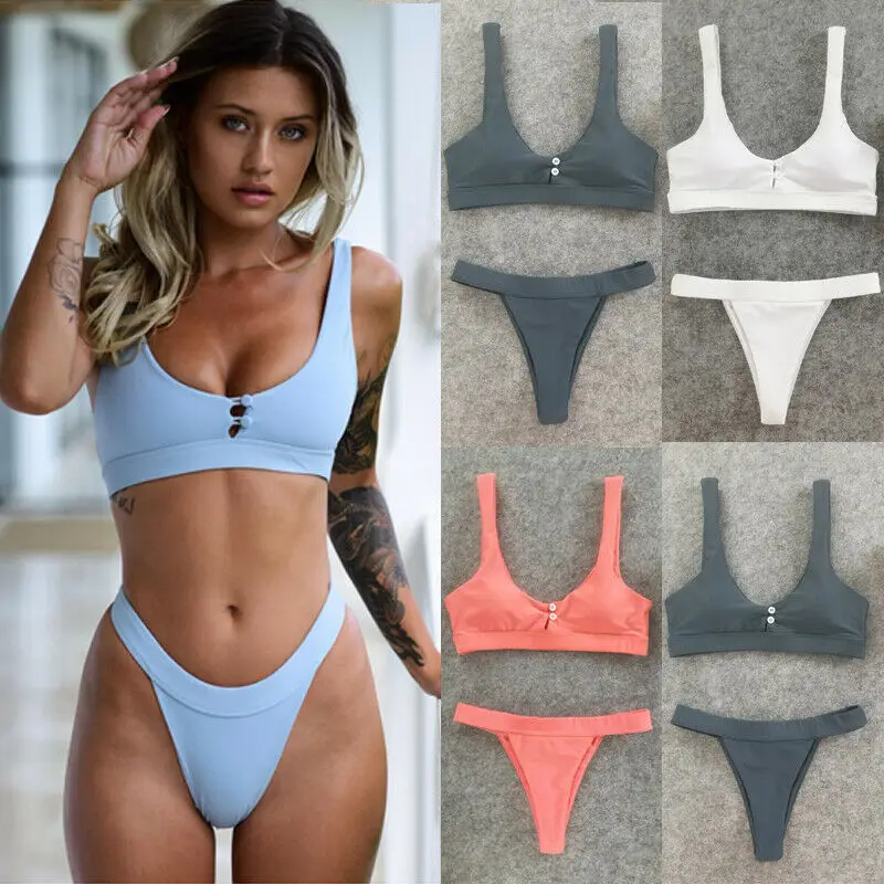 

Women Flower Padded Bra Bandage Bikini Set Swimsuit Triangle Swimwear Bathing Button Bikini Bra
