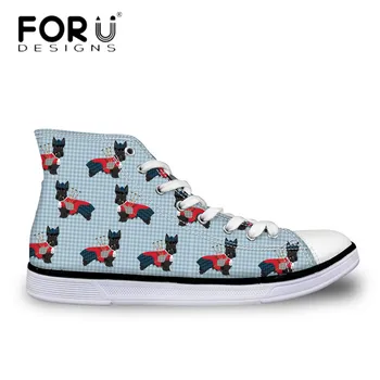 

FORUDESIGNS Light Mesh High Top Canvas Shoes Scottish Terrier Design Blue Pink Shoes for Women Breathable Mesh Sneakers Zapatos