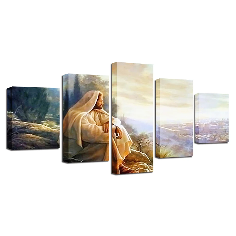 Canvas HD Prints Paintings Modular Wall Art Glory To God Pictures Framework 5 Pieces Jesus Christ Poster Home Decor Living Room