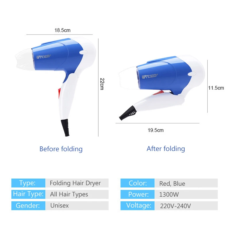 Мощный Фен для волос 1300 Вт бытовой электрический складной фен с системой защиты от перегрева мини-машина для сушки волос 30
