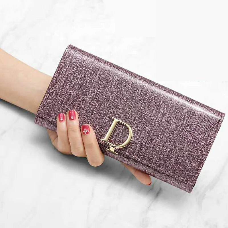 

2019 new shiny pearly leather ladies wallet long leather multi-function wallet women's leather clutch bag gift box packaging