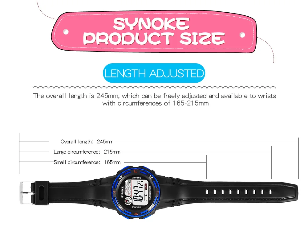 SYNOKE детские часы водонепроницаемые часы с будильником 12/24 часовая система студенческие часы спортивные высокого качества cocuk saatleri