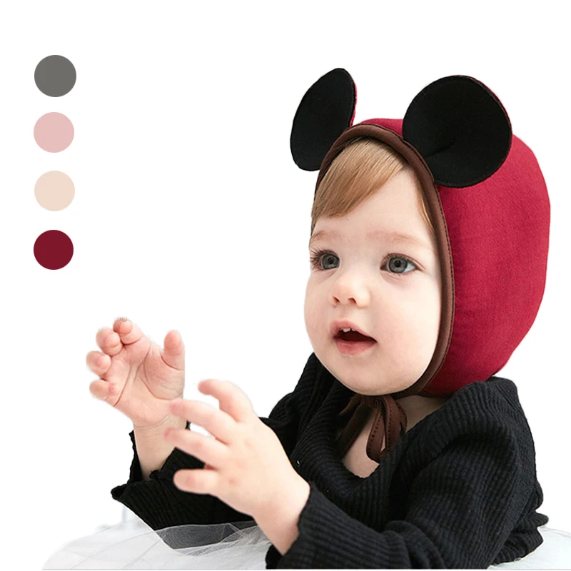 Новое поступление, детские шапки, милые хлопковые шапки с объемными ушками мыши для маленьких девочек, милые Мультяшные мягкие шапочки Bebe, шапочка с ушками, Bebe аксессуар