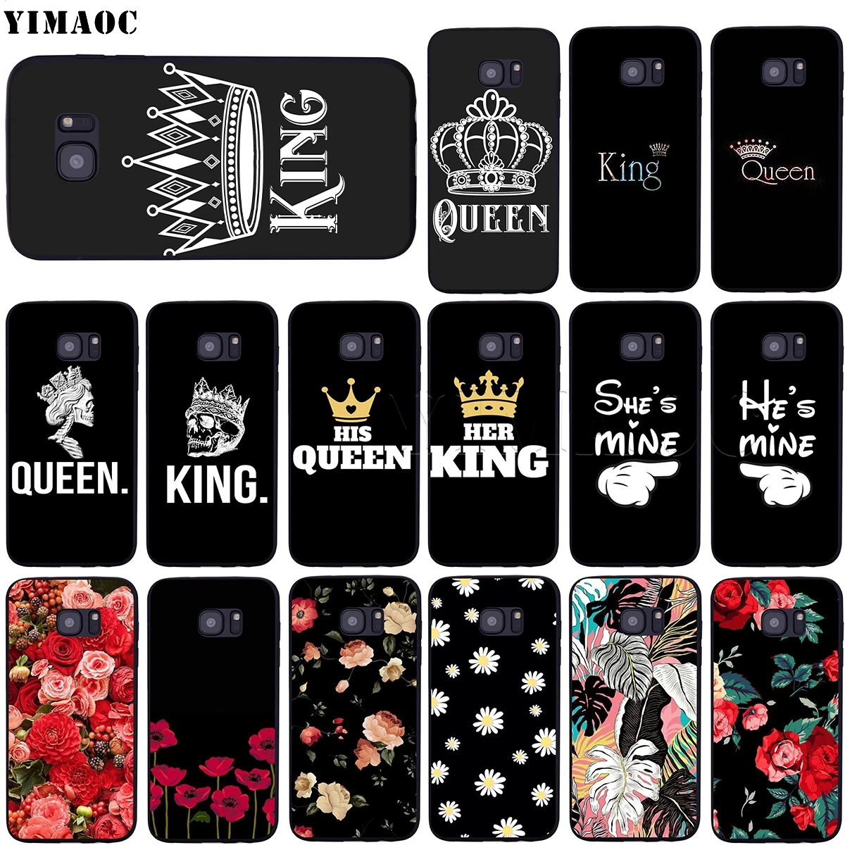 

YIMAOC King Queen Couple Lovers Soft Silicone Case for Samsung Galaxy S6 S7 Edge S8 S9 Plus A3 A5 A6 Note 8 9