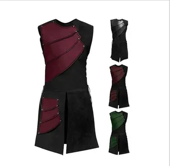 

Halloween Carnival Cosplay Male Leather Vest Armor Medieval Larp Knight Warrior Costume Armour Outfit Roman Archer Tabard Coat