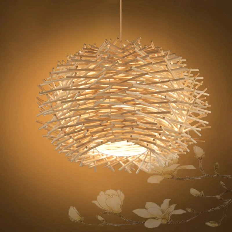 

Rattan man-made Nest Bird Cage Lamp Wood pendant Lights AC 110/220V E27 30/40/50cm with Incandescent Bulbs For Light Home Decor