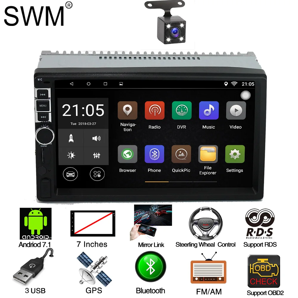 Автомагнитола SWM RDS 2 Din Android 7 1 GPS навигация|Автомобильные радиоприемники| |