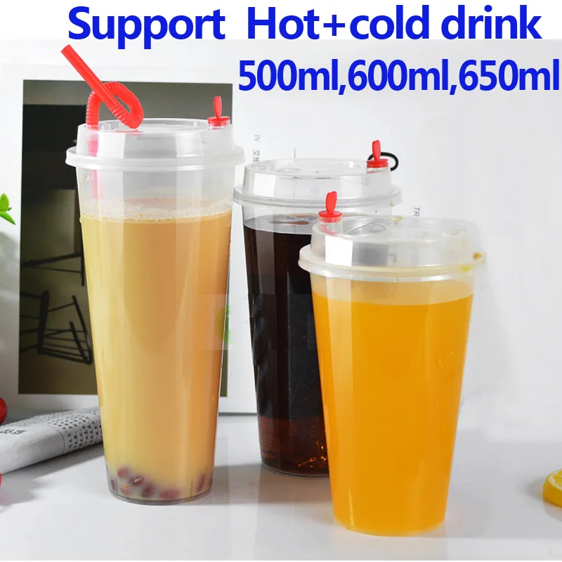 

100set 500-650ML clear plastic disposable cups cold hot drinks water drinking cup of coffee containers yogurt cup with lids