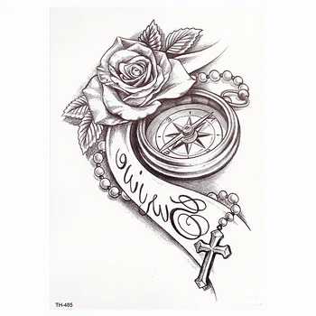 

Rose Clock Body Art Waterproof Temporary Tatoo Sexy Thigh Arm Tattoos Rose For Woman Flash Tattoo Stickers