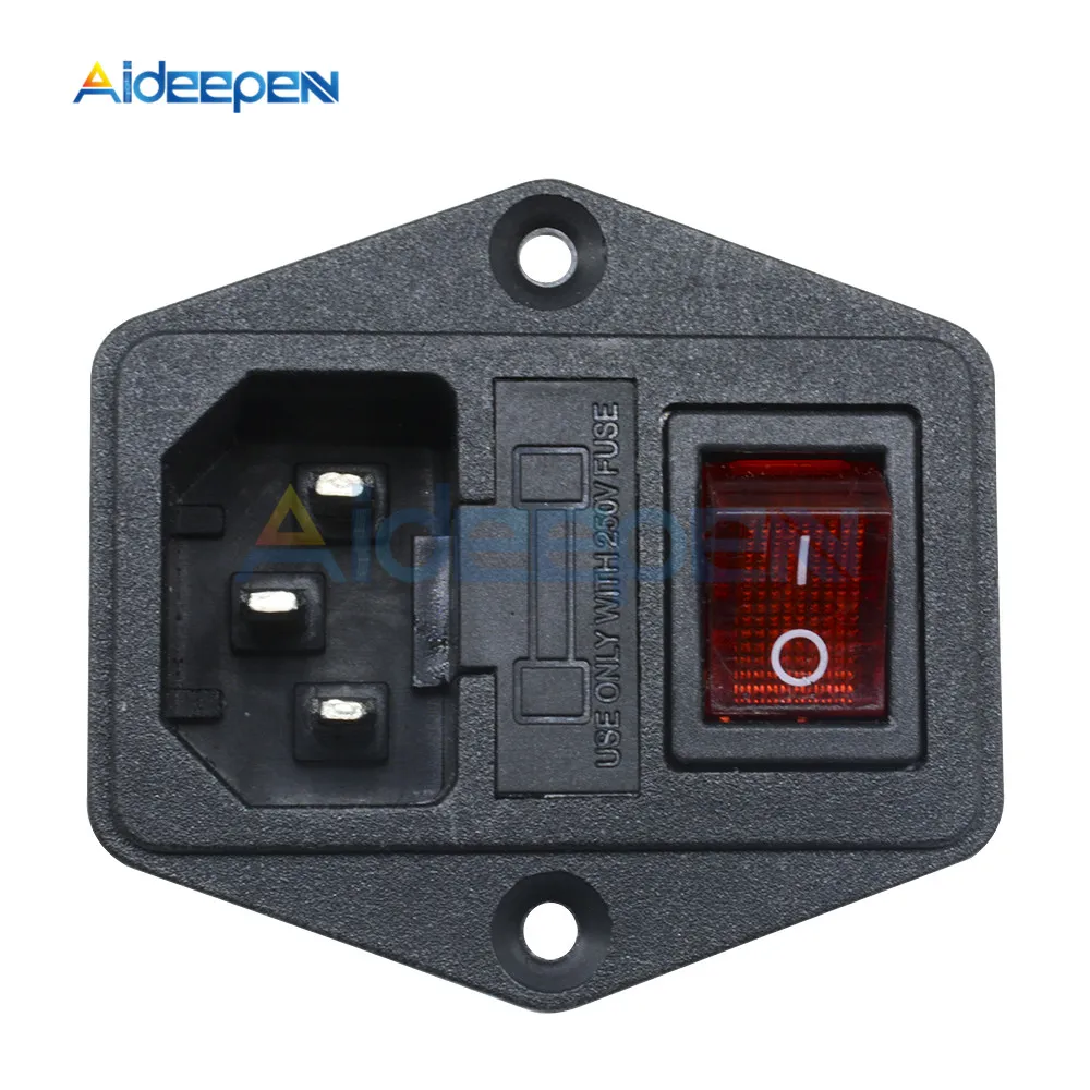 

AC 250V 10A Black Red 3-Pin Terminal Power Socket switch with Fuse Holder