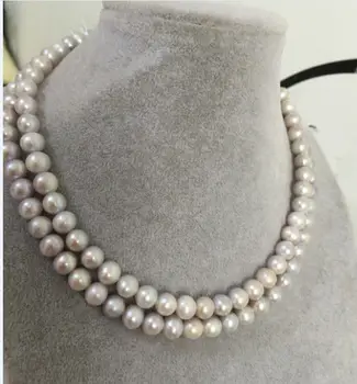 

double strands 8-9mm south sea light siler grey pearl necklace 18"19"
