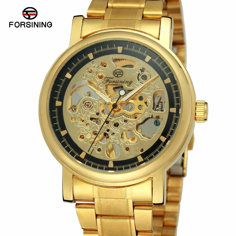 

FORSINING Luxury Golden Men Auto Mechanical Watches 3D Design Stainless Steel Tourbillion Sub-dial Multi-function WINNER WATCH
