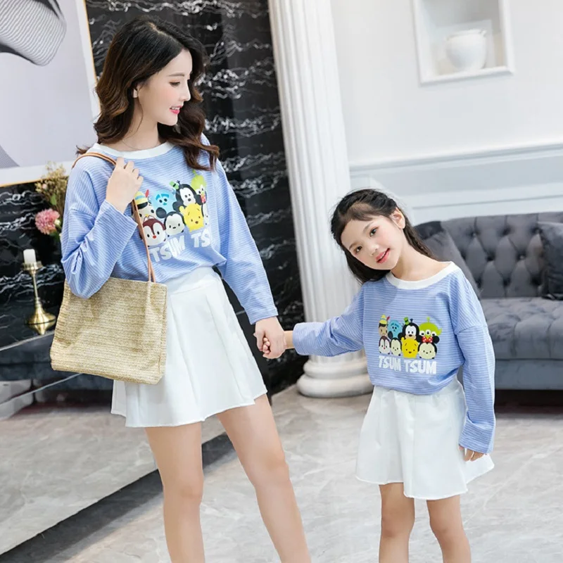 

2019 Autumn T Shirt Kids Mother and Daughter Dress Clothes Striped Best Friends Shirts Love Mom and Daughter Dress Family