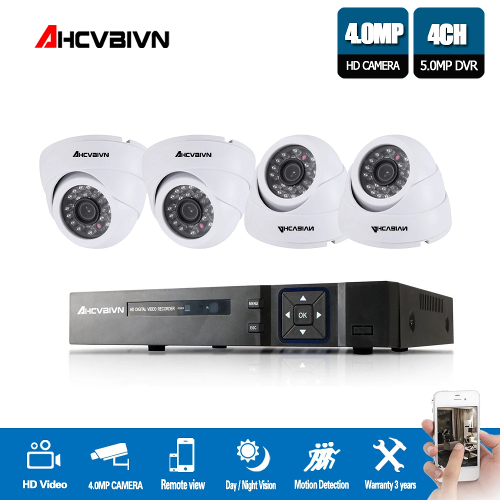 

AHCVBIVN H.265 5MP CCTV System 5MP DVR 4 Pcs 4MP Onvif 2.0 Dome indoor security Camera kit Home video surveillance system 2TB