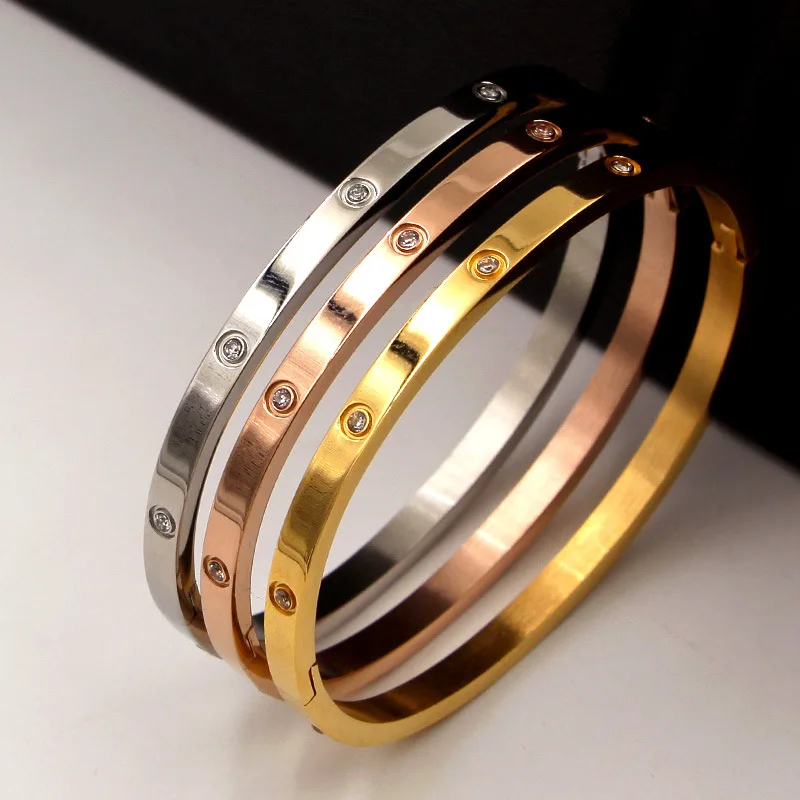 Barsly Stainless Steel Bracelets for Women Love Heart Zircon Lace-up Bangles Bracelets Jewelry