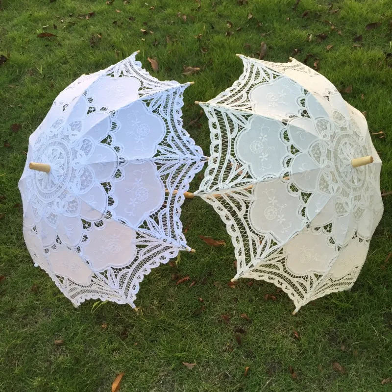 

Free shipping New Vintage Lace Umbrella Handmade Embroidery White & beige Battenburg Lace Parasol Wedding Umbrella for bride