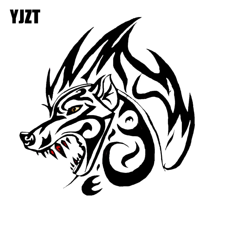 YJZT 13.7CM*13.9CM Black Striped Wolf Decal PVC Motorcycle Car Sticker