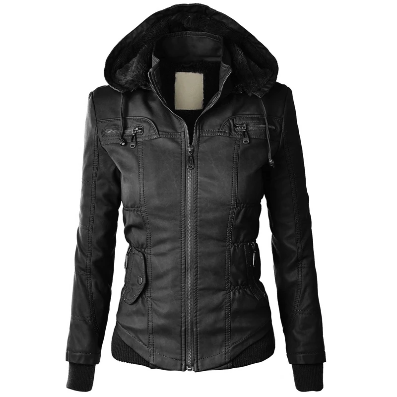 2017 Women's leather Sweatshirt Fleece Hoodies /Cap Long Sleeve Spring