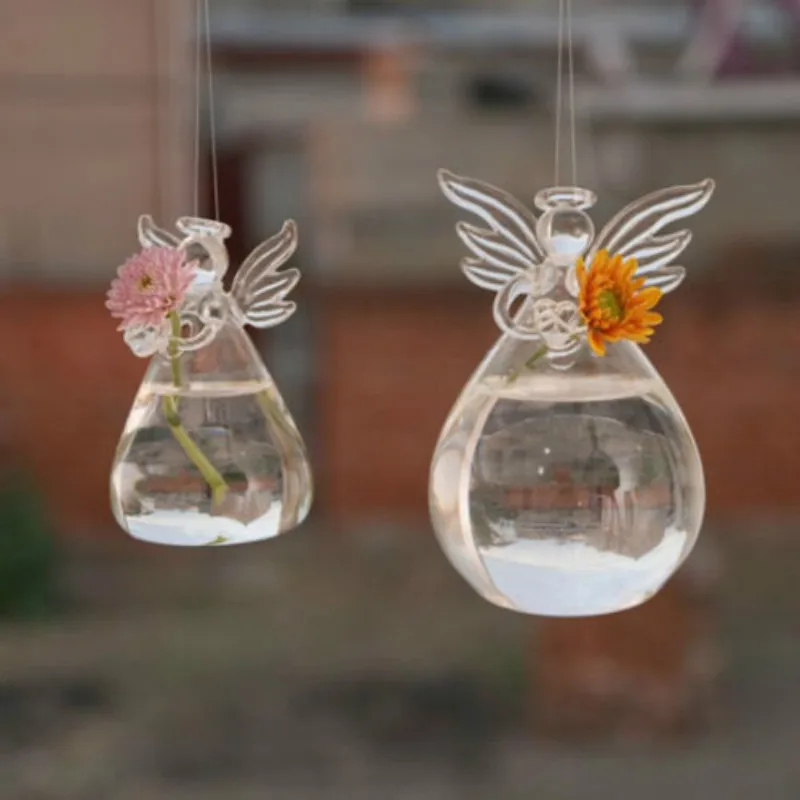 

Clear Glass Angel Shape Flower Plant Hanging Vase Home Office Wedding Decor